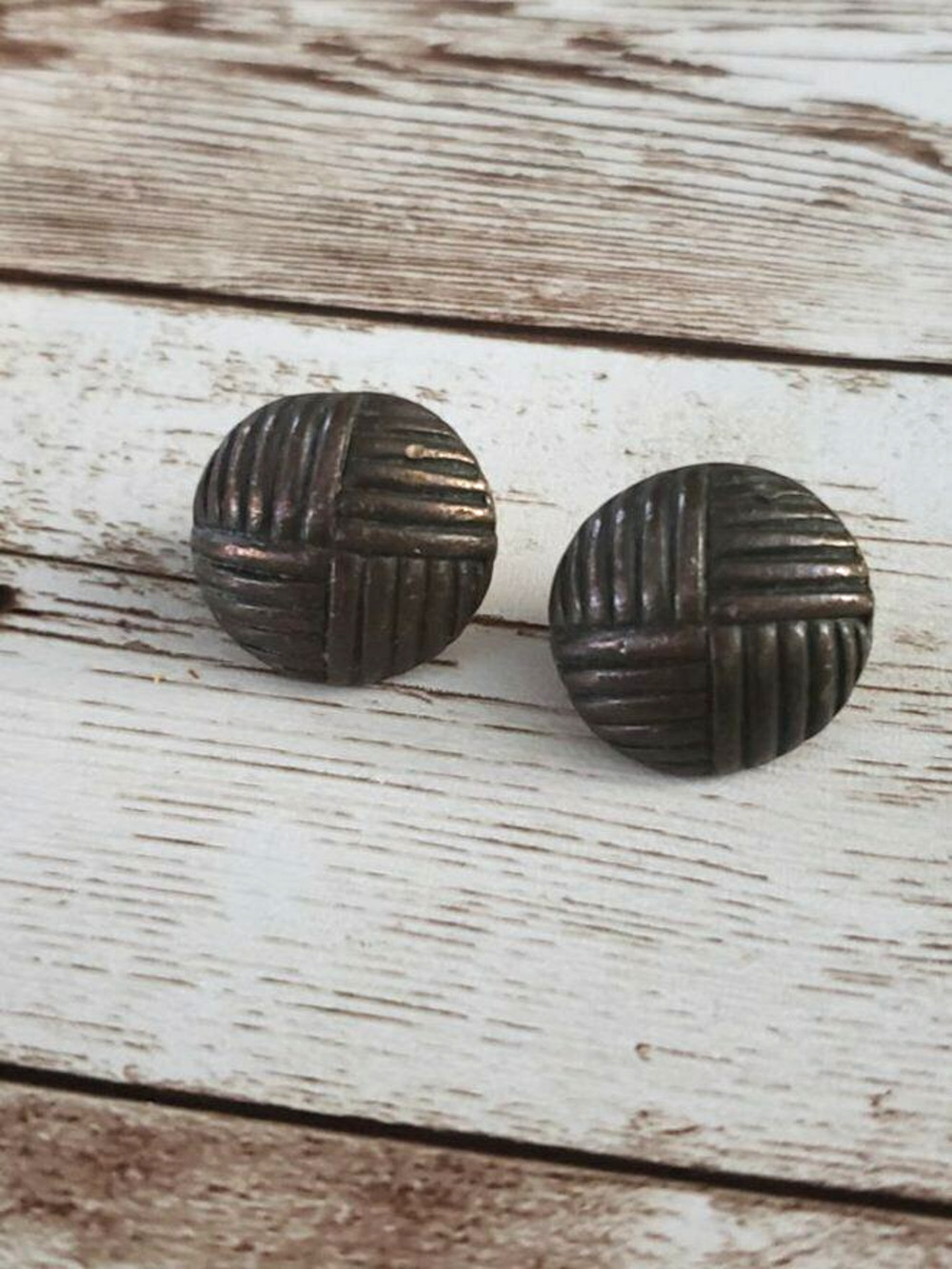 Vintage Clip On Earrings - Patterned Metal Circle 0.75"